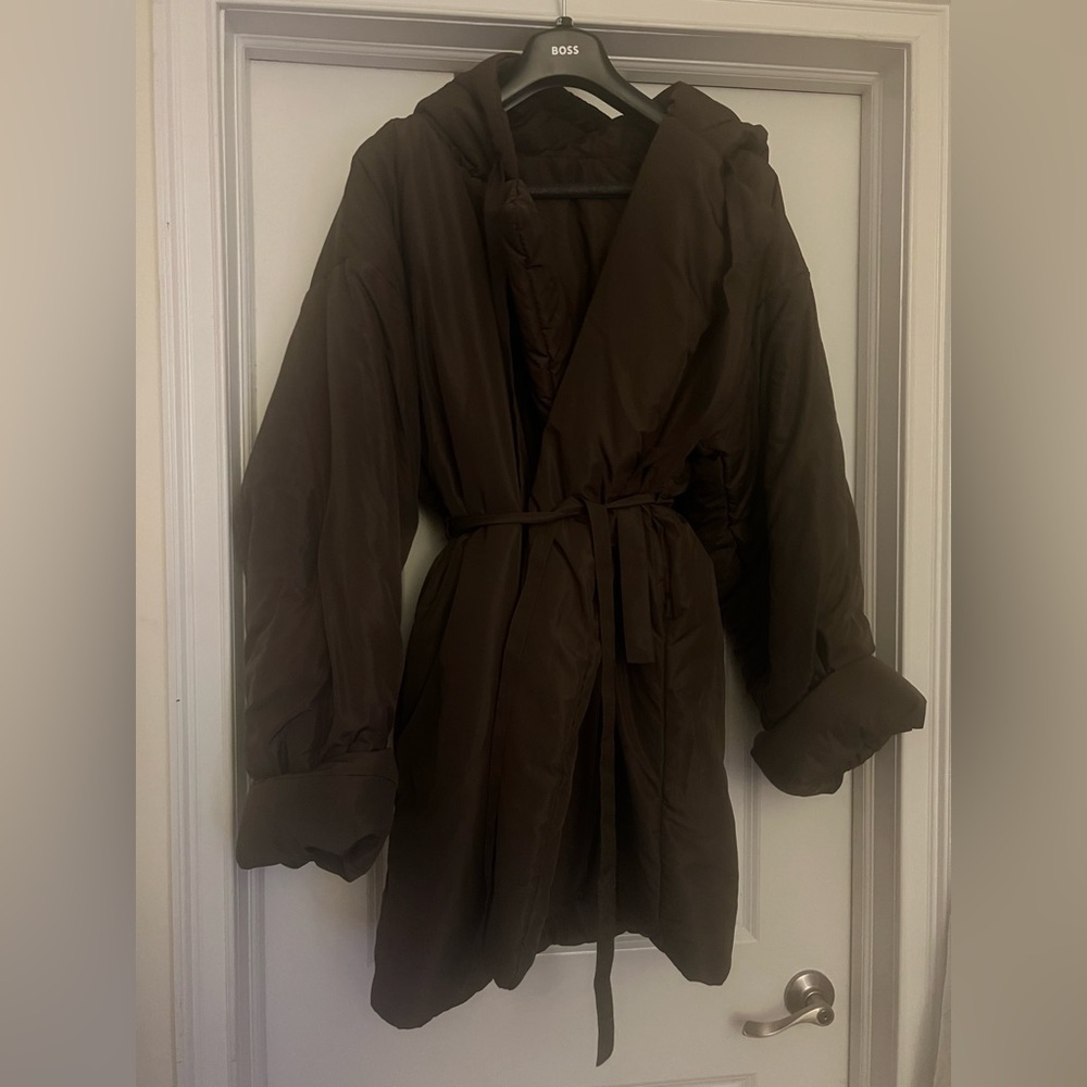 Norma Kamali Brown Hooded Sleeping Bag Car Coat Puffer Jacket